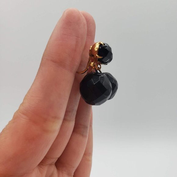 Vintage Black Ball Charm Non-Pierced Screw-back Drop Earrings - Picture 3 of 8